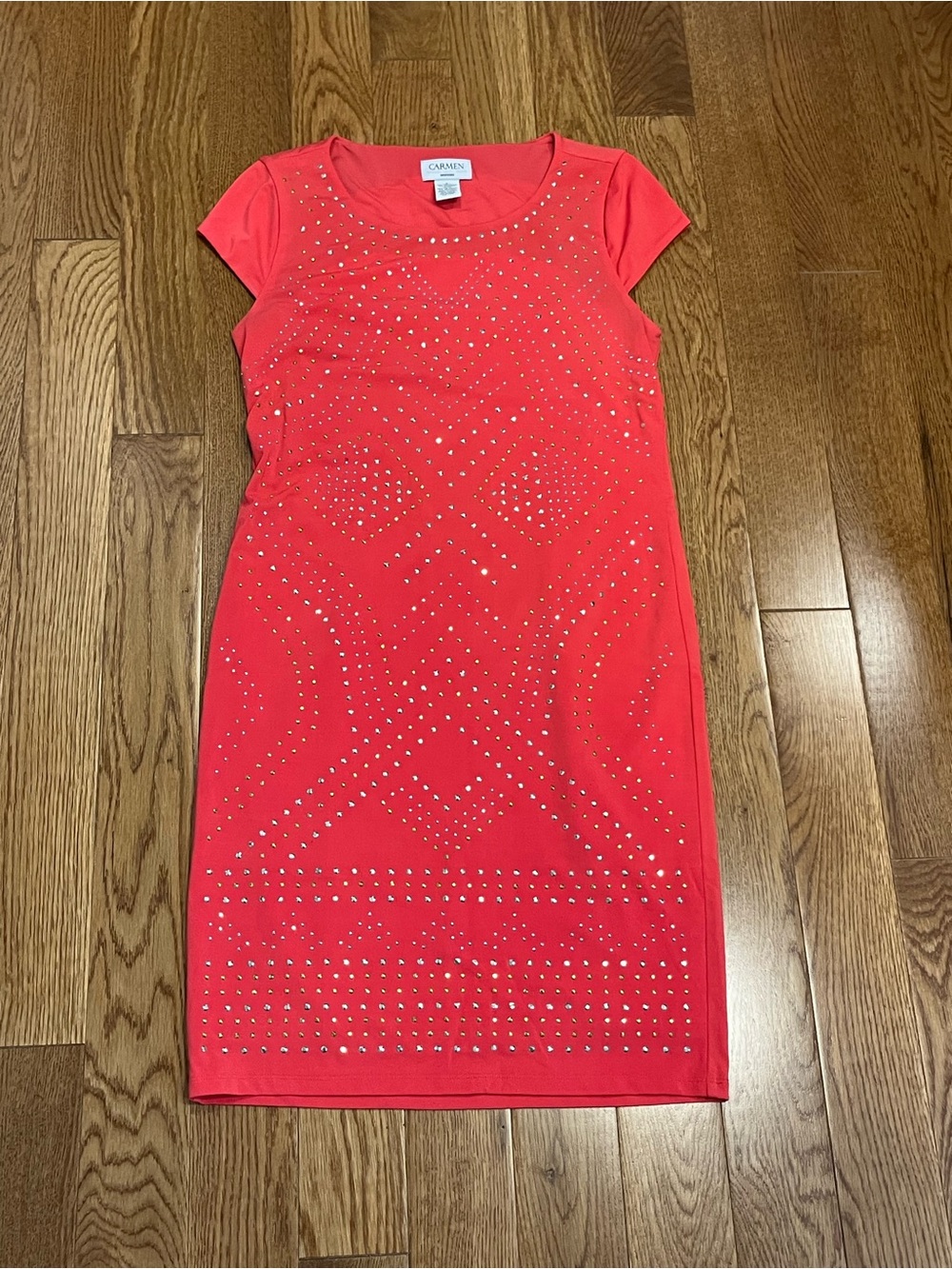 Carmen Dark Coral Studded Short Sleeve Dress